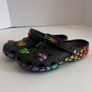 CROCS Black Mules with Multicolor Mickey Accents
